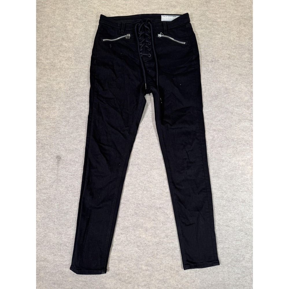 Rag & Bone Jeans Womens 28‎ Black Mid Rise Lace Up Skinny Stretch Moto Denim